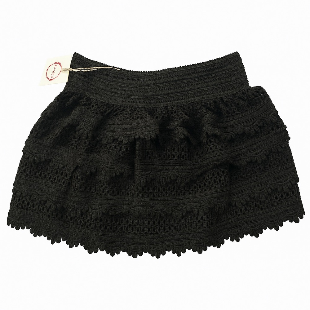 Raga Womens Black Crochet Lace Mini Skirt With Lined Interior Large